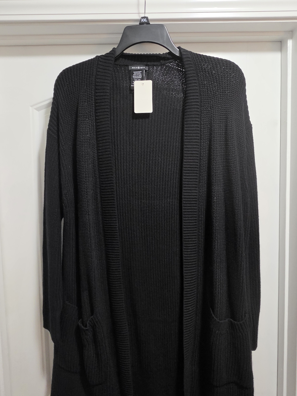 New MIA Black Open-Front Ribbed Knit Cardigan